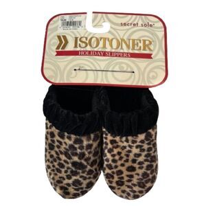 NWT Isotoner Secret Sole Leopard Cheetah Print Holiday Slippers Size 7-8 M
